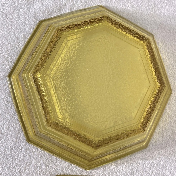 Vintage Anchor Hocking Textured Amber Glass Octagonal Chip & Dip Bowl Set - Picture 10 of 14